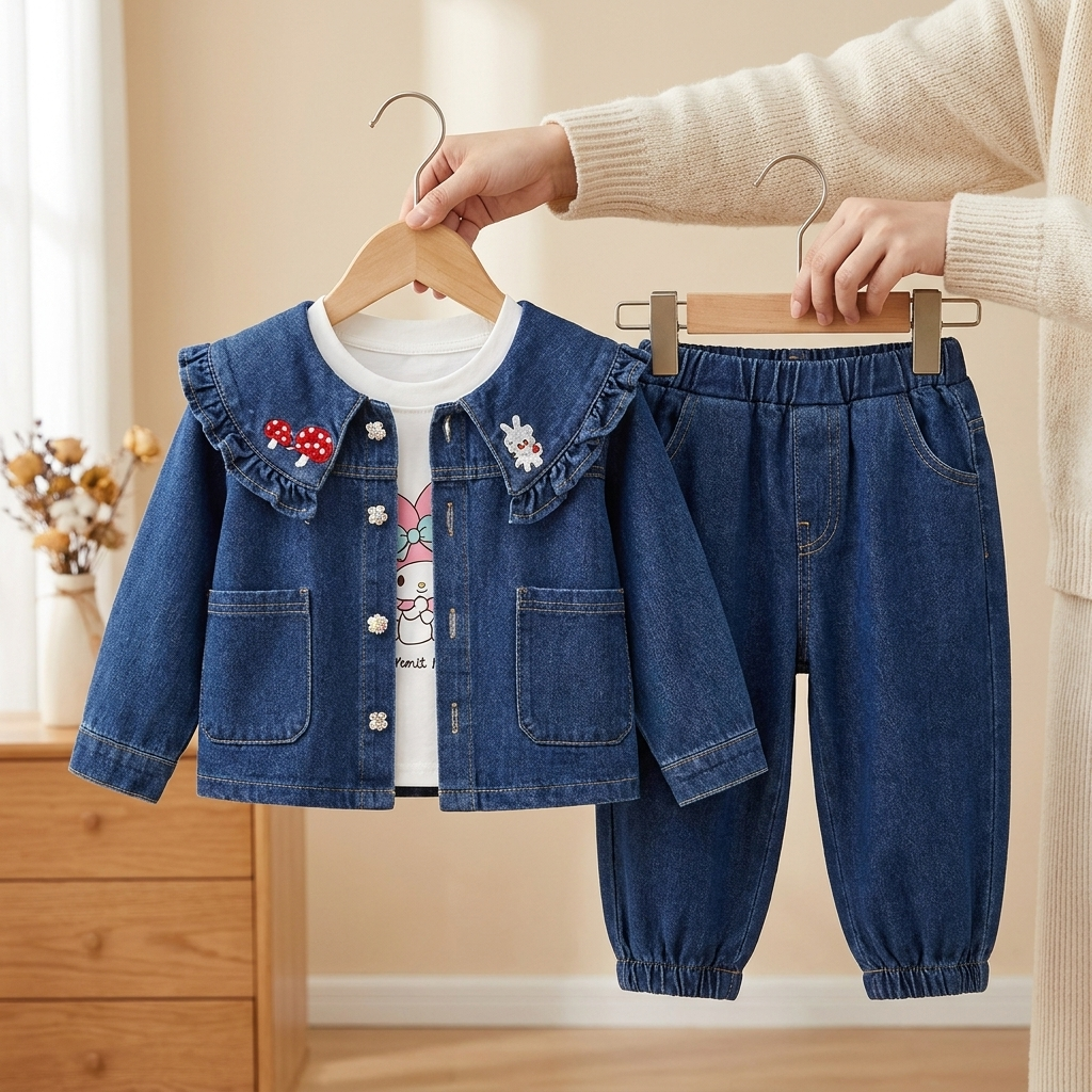 Girls 3PC Ruffle Denim Jacket Set