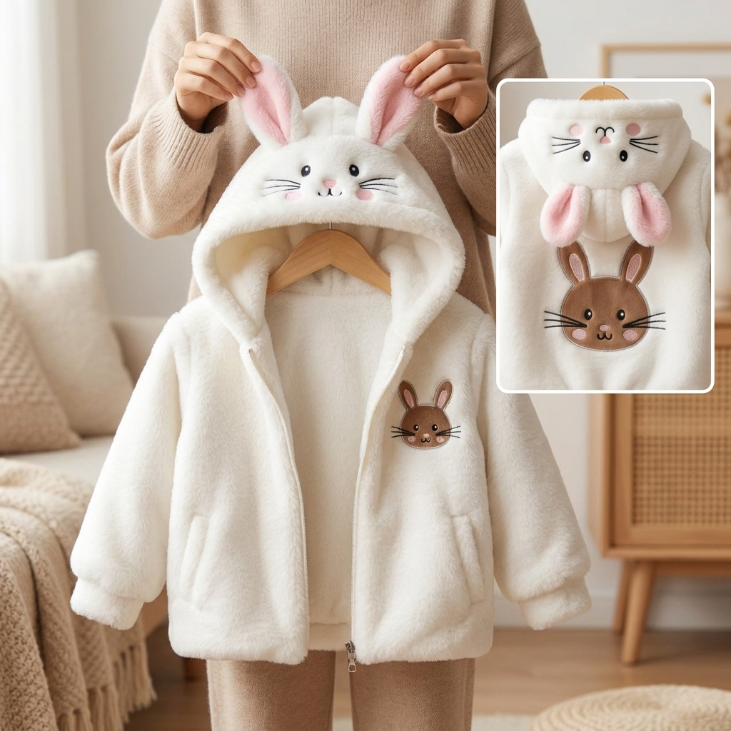 Bunny Face Fur Hooded Jacket