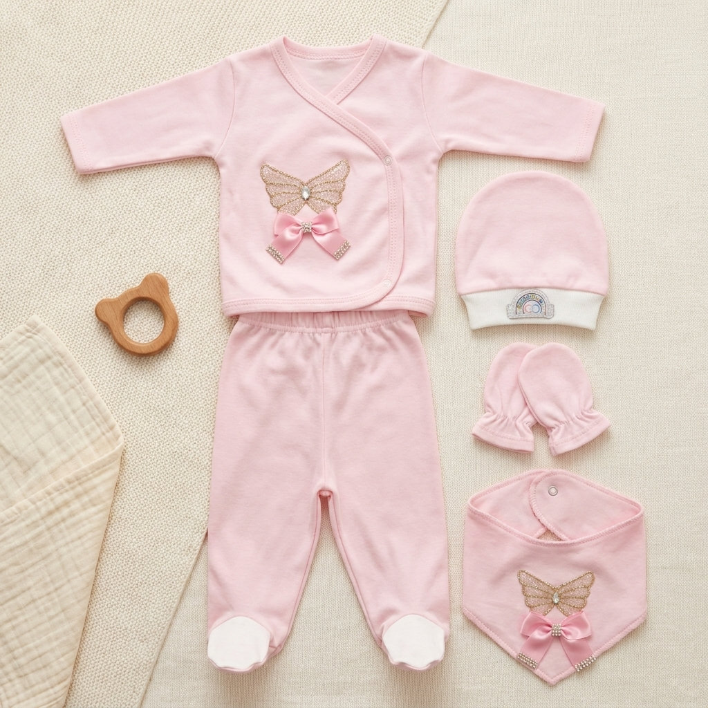 Newborn Pink Butterfly Bow 5PC Starter Set