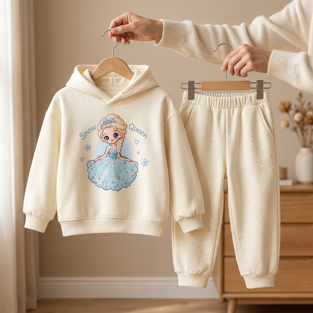 Girls Snow Queen Hooded Sweatshirt & Trouser Set