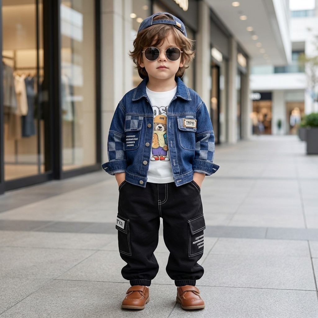 3-Piece Baby Boy Denim Jacket Outfit Set