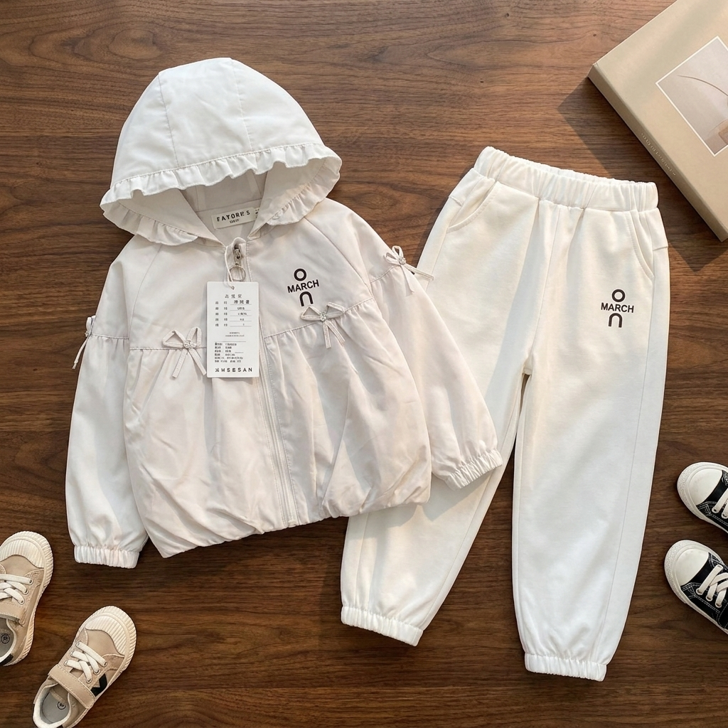 Girls Ruffle Hooded Jacket, Shirt & Jogger Trouser 3PC Set