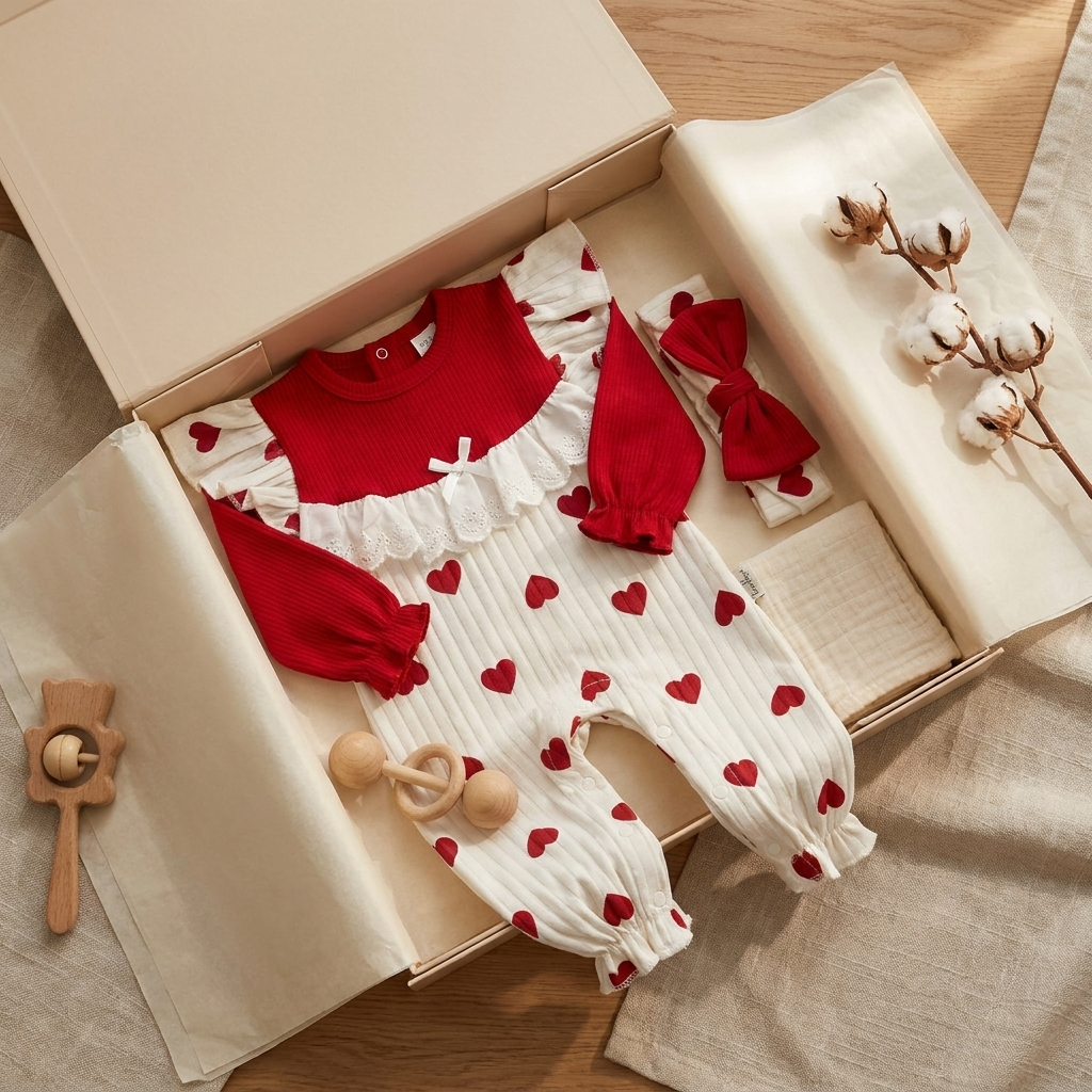 Baby Heart Ruffle Romper & Headband 2PC Set