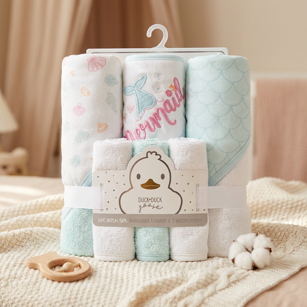 Baby Duck Goose Hooded Towel & Washcloth 6PC Set
