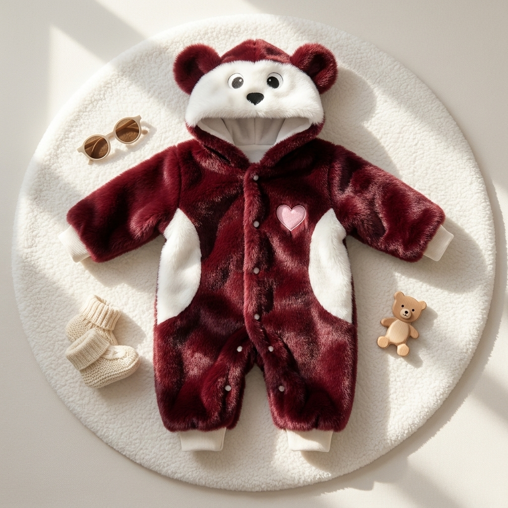 Baby Animal Face Shaggy Hooded Romper