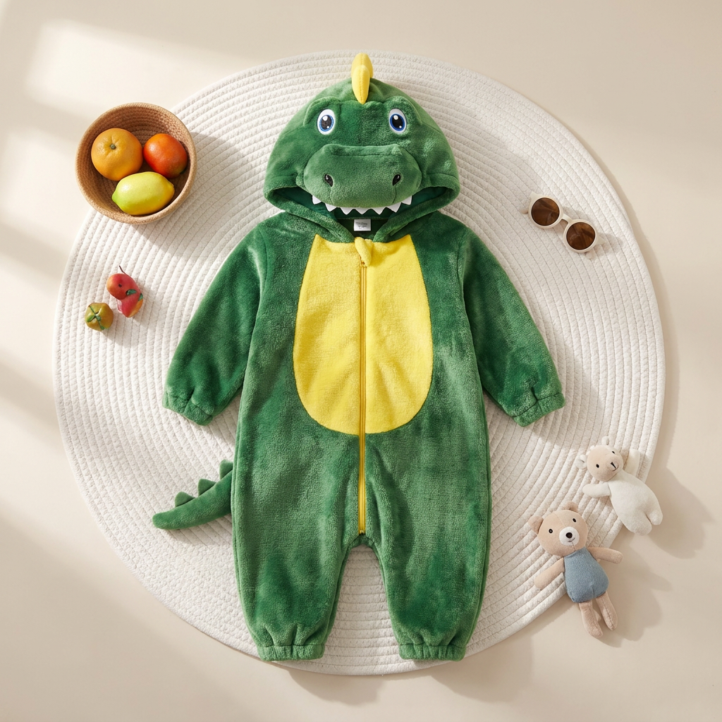 Kids Dinosaur Hooded Plush Romper