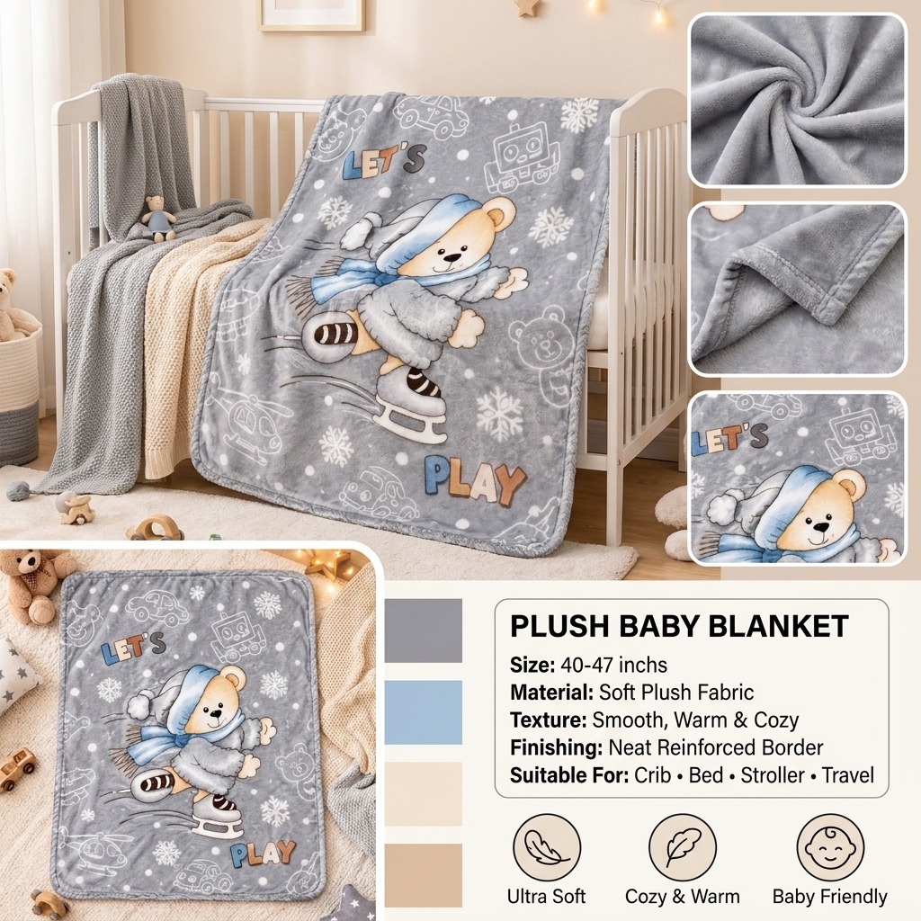 Blue plush baby blanket 40-47 inches - Faba Kids