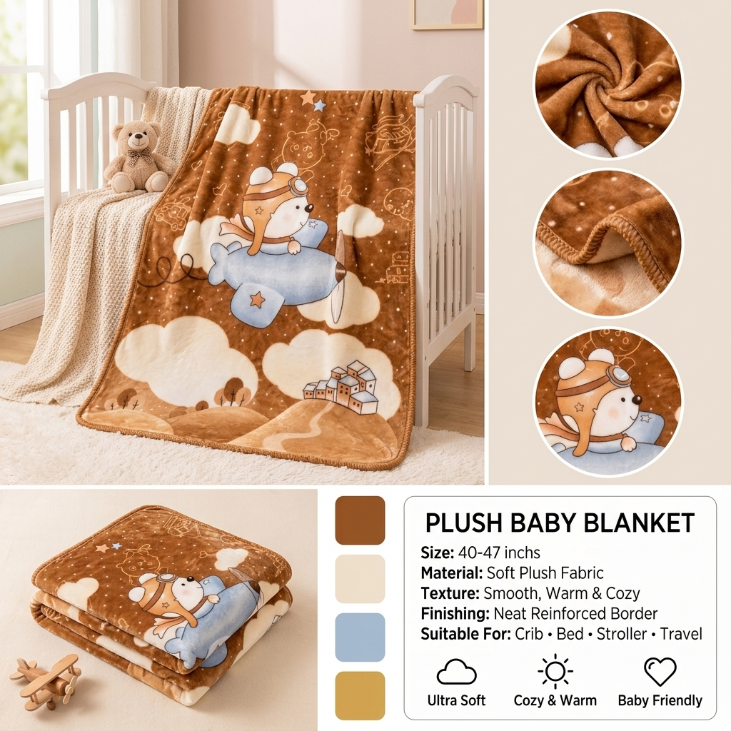 Brown plush baby blanket 40-47 inches - Faba Kids