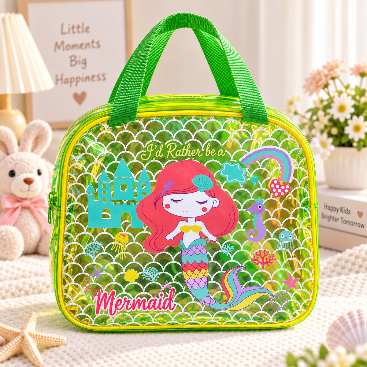 Yellow holographic mermaid character bag for girls