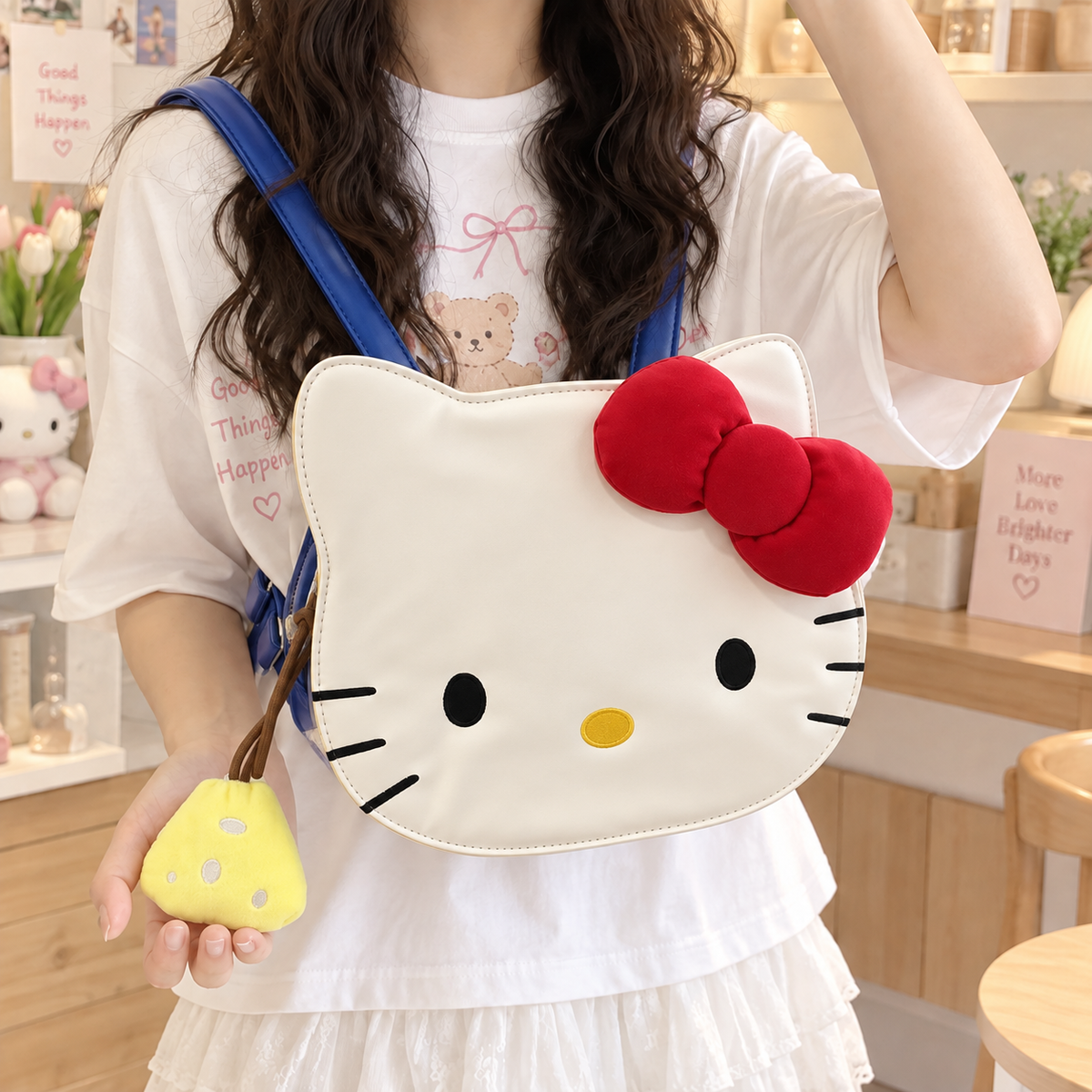 White bow cat face girls backpack