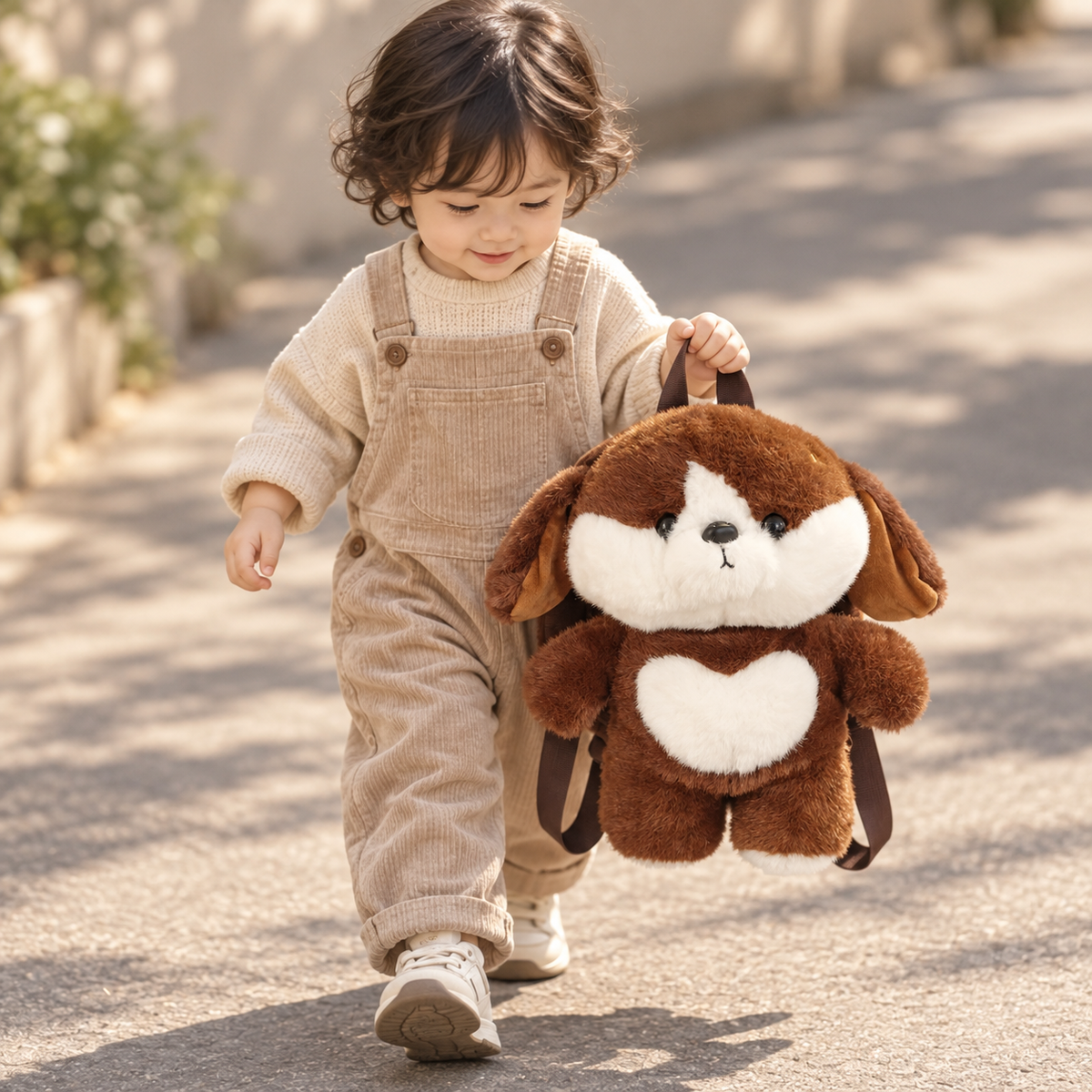 Brown dog plush character kids backpack