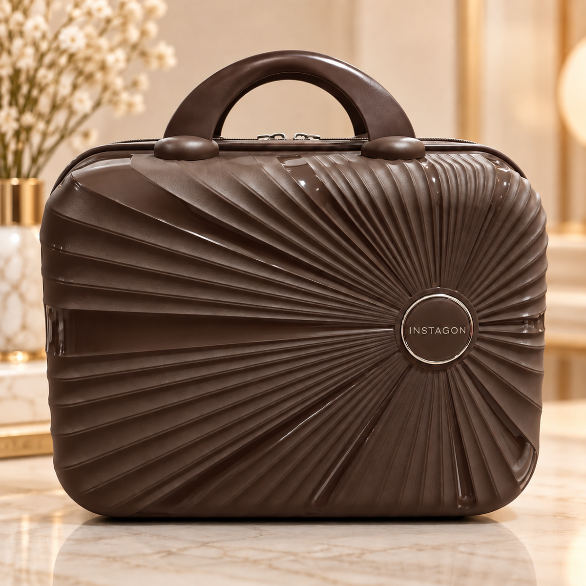 Brown hard shell kids suitcase