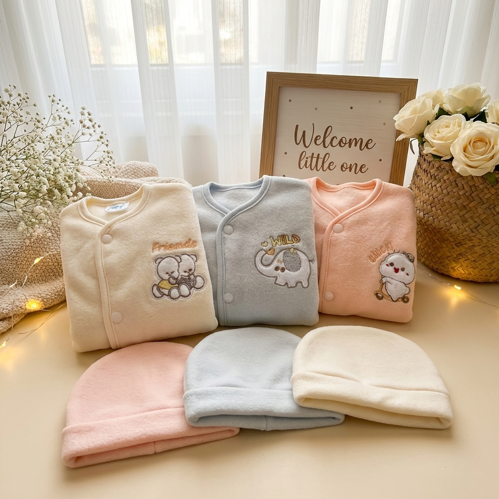 Newborn 3PC winter suit with cap assorted embroidered designs