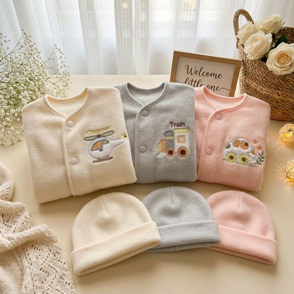 Newborn 3PC winter suit with cap assorted embroidered designs