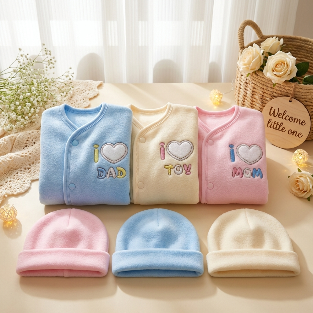 Newborn 3PC winter suit with cap assorted embroidered designs