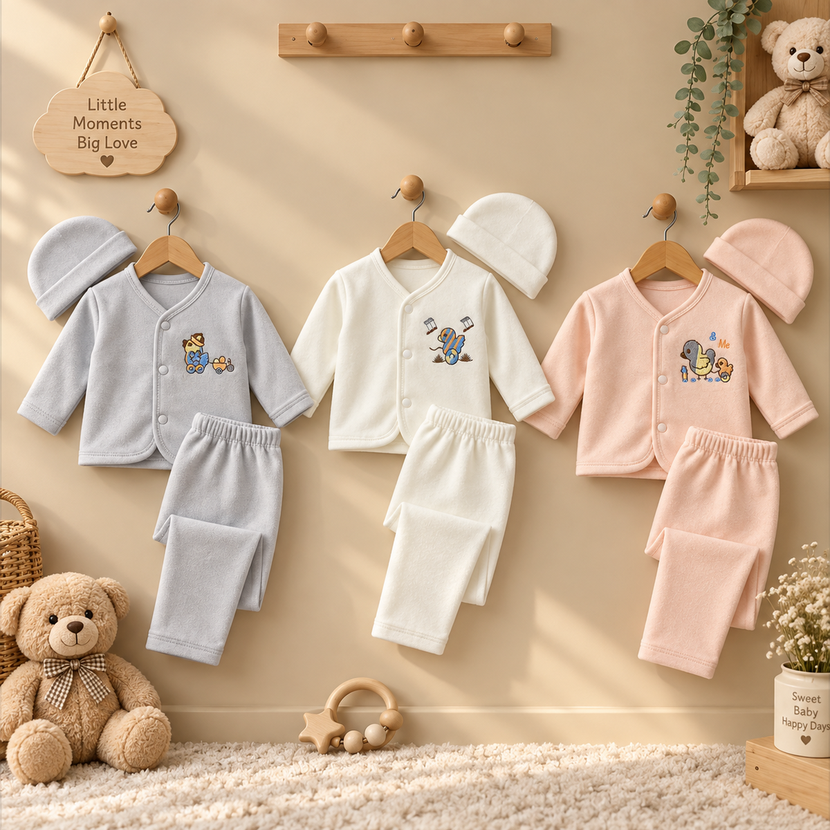 Newborn 3PC winter suit with cap assorted embroidered designs