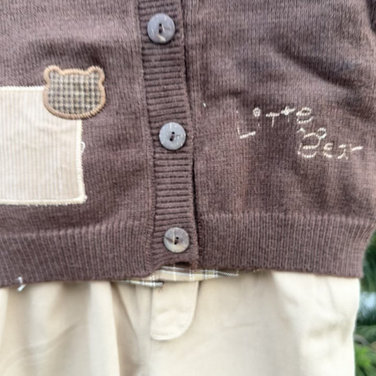 Boys Teddy Patch Knit Cardigan, Check Shirt & Cord Trouser 3PC Set
