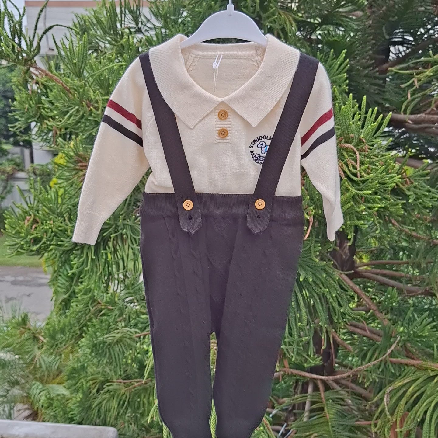 Baby Knitted Suspender 2-Piece Outfit