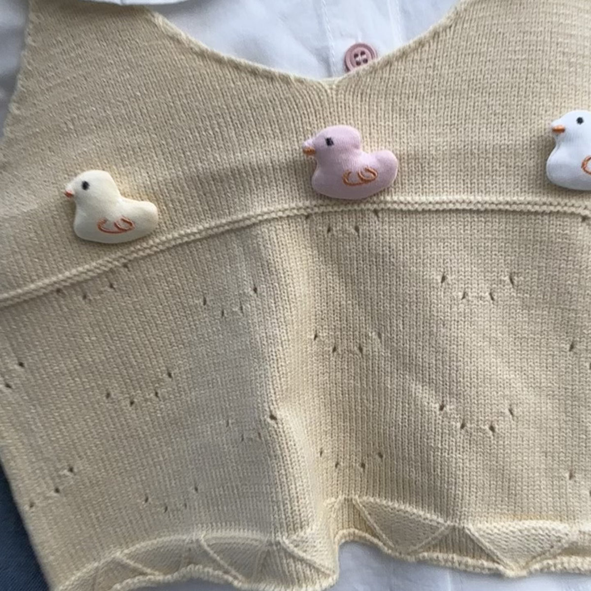 Girls Bunny Knit Sweater, Shirt & Denim Pant Set