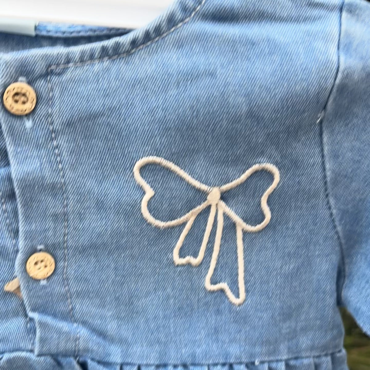 Girls Bow Embroidery Denim Frock