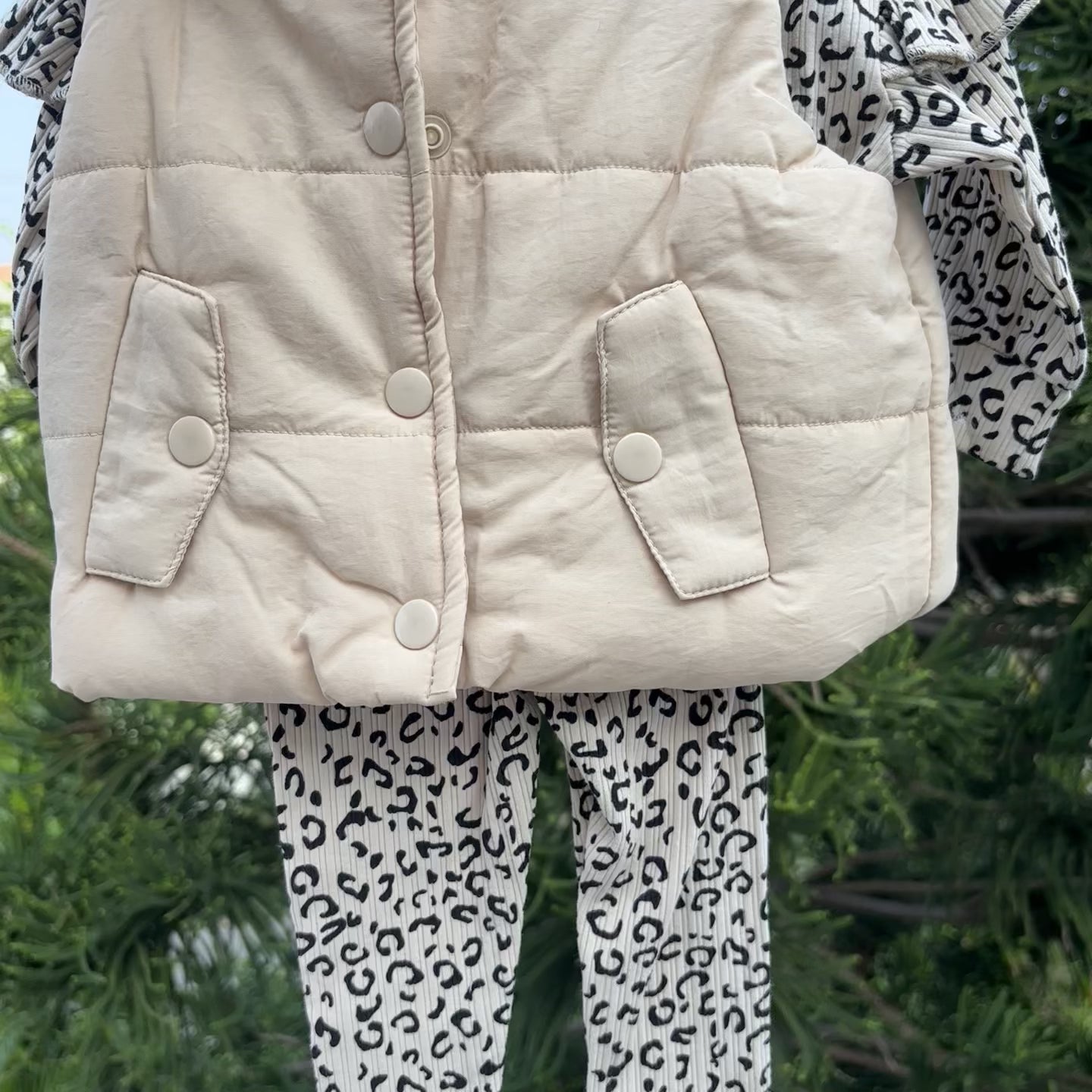 Girls Leopard Print 3-Piece Puffer Vest Set