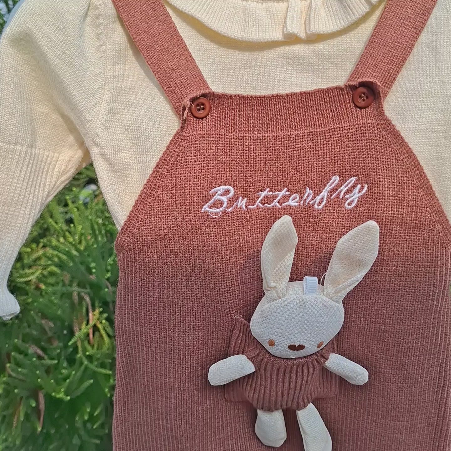 Baby Girls Bunny Dungaree & Shirt Set – 2 Pc | 3 Colors
