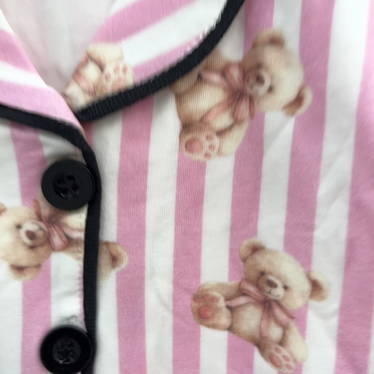 Kids Pink Teddy Stripe Piped Night Suit 2PC Set