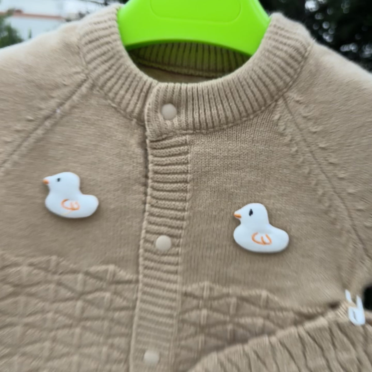 Baby Duck Applique Knit Romper & Cap 2PC Set