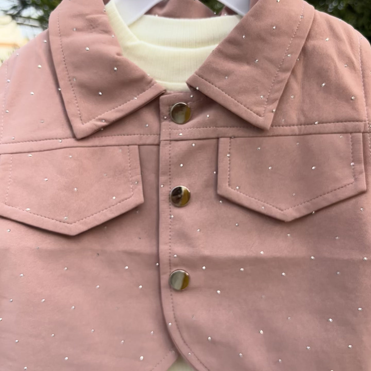Girls Flower Brooch Waistcoat, Shirt & Pleated Skirt 3PC Set