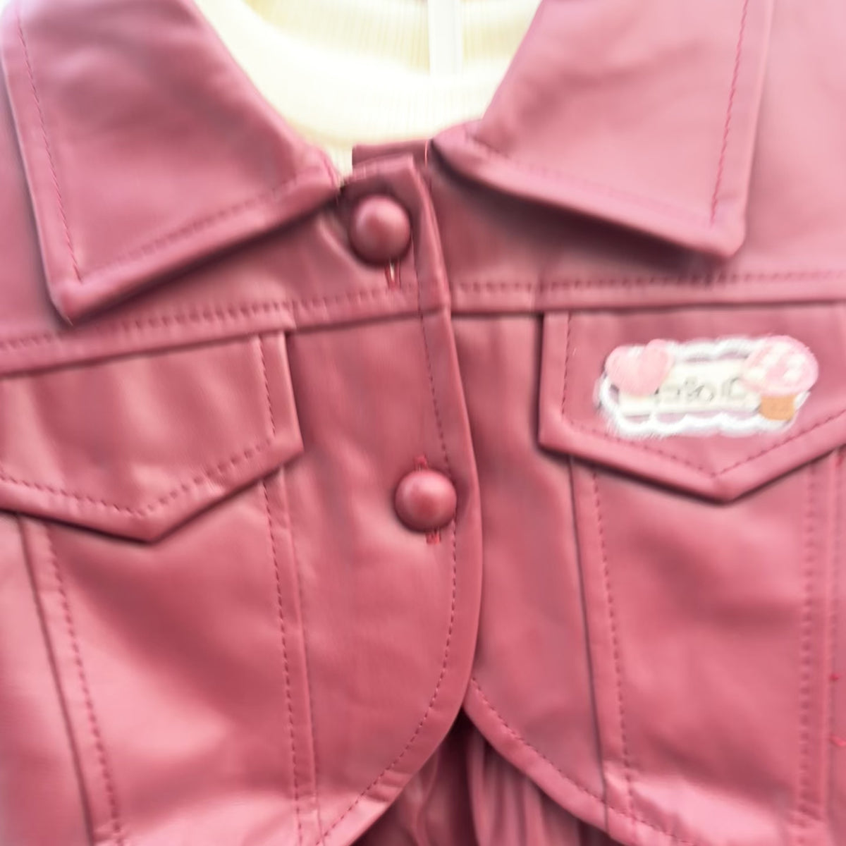 Girls Leather Look Pocket Jacket & Frock 2PC Set