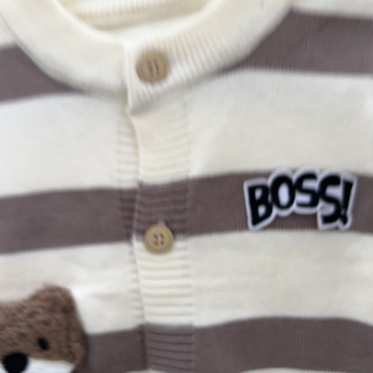 Baby Bear Applique Stripe Knit Shirt & Trouser Set