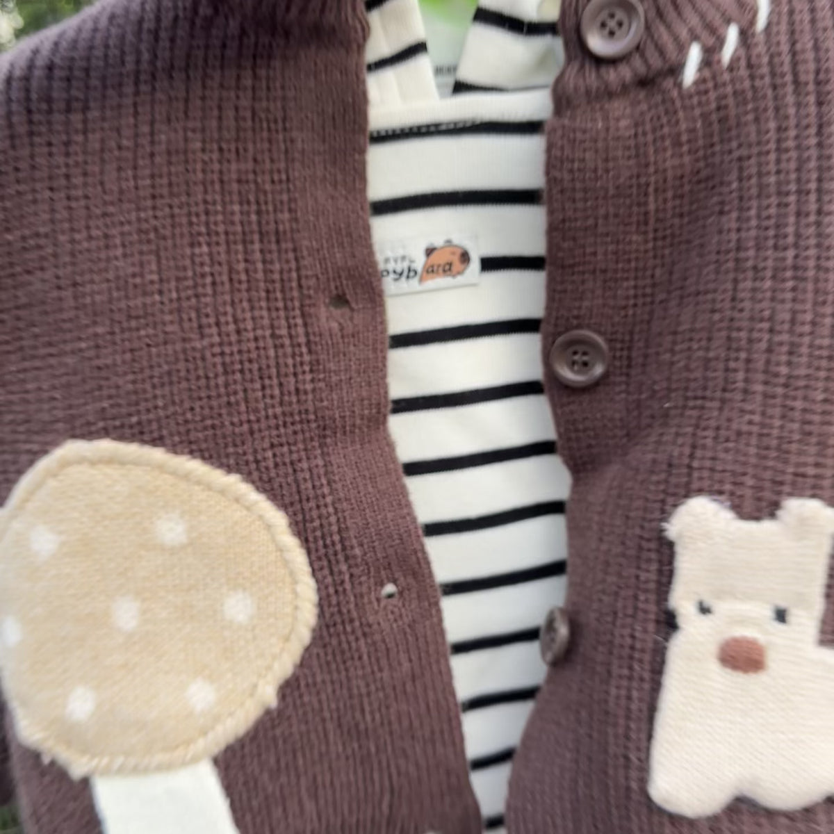 Boys Bear Patch Knit Cardigan, Hooded Shirt & Cargo Trouser 3PC Suit