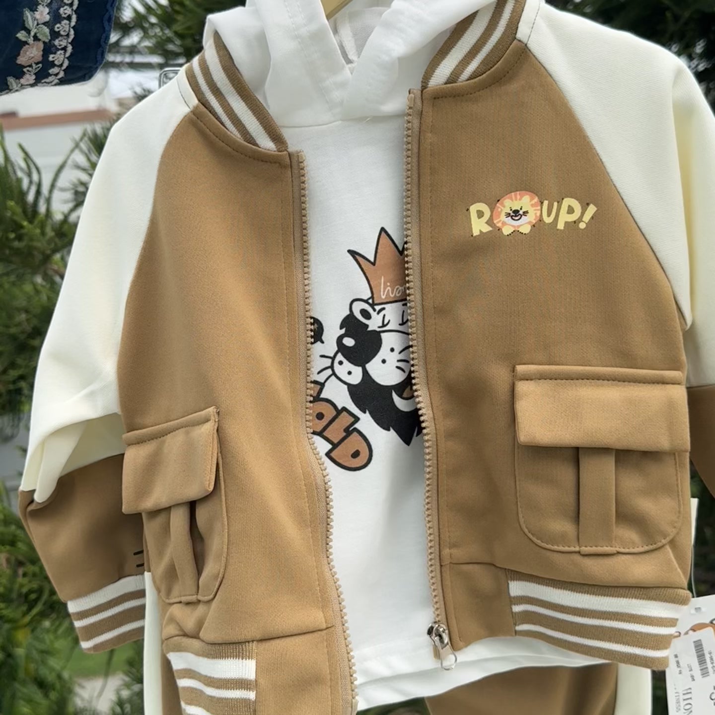 Lion Print 3-Piece Hooded Tracksuit Set