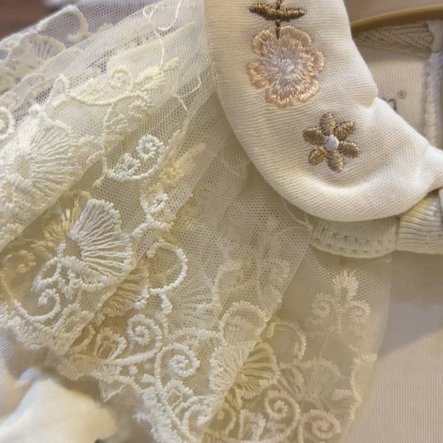 Baby Cream Lace Collar Romper & Bow Headband 2PC Set