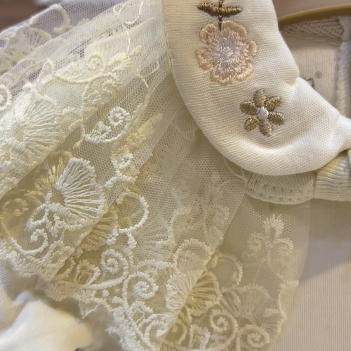 Baby Cream Lace Collar Romper & Bow Headband 2PC Set