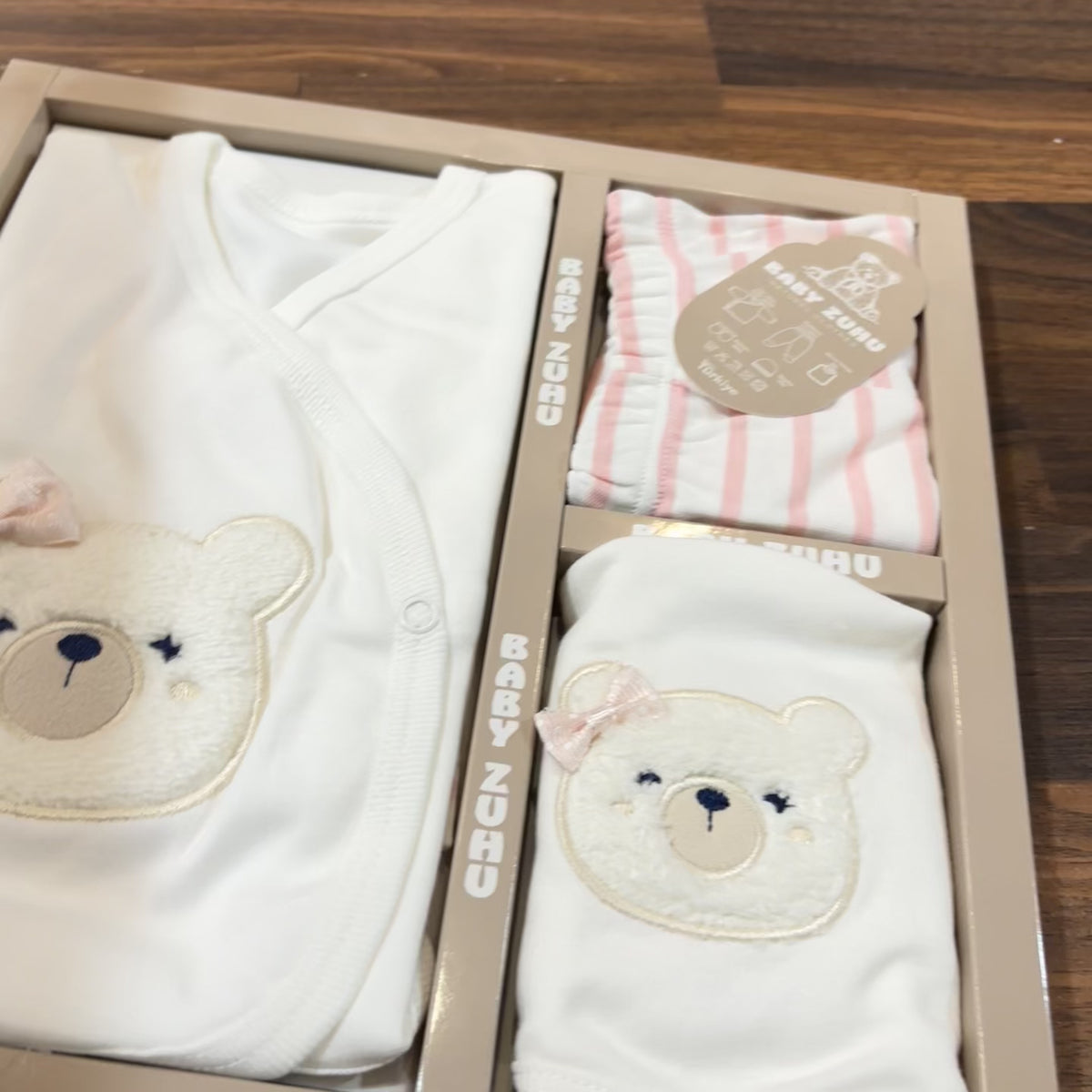 Baby Teddy Applique Wrap Shirt & Footed Trouser 5PC Starter Set