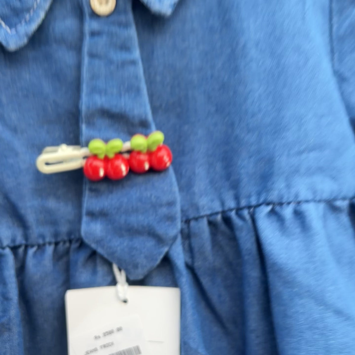Girls Cherry Pin Denim Frock