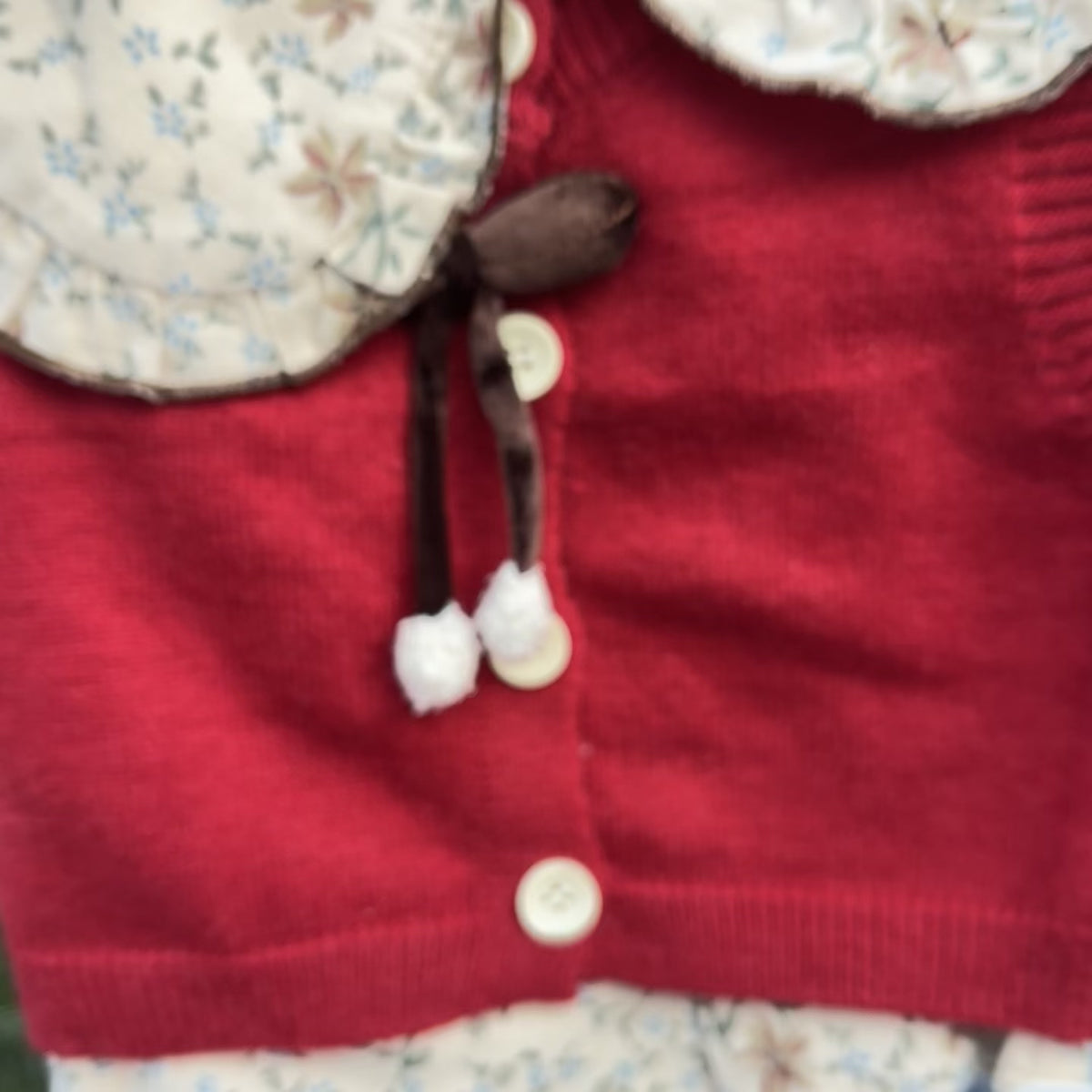 Girls Floral Collar Knit Sweater & Lace Hem Denim Pant 3PC Suit
