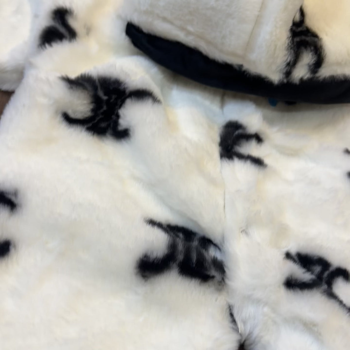 Baby Monogram Print Hooded Fur Romper