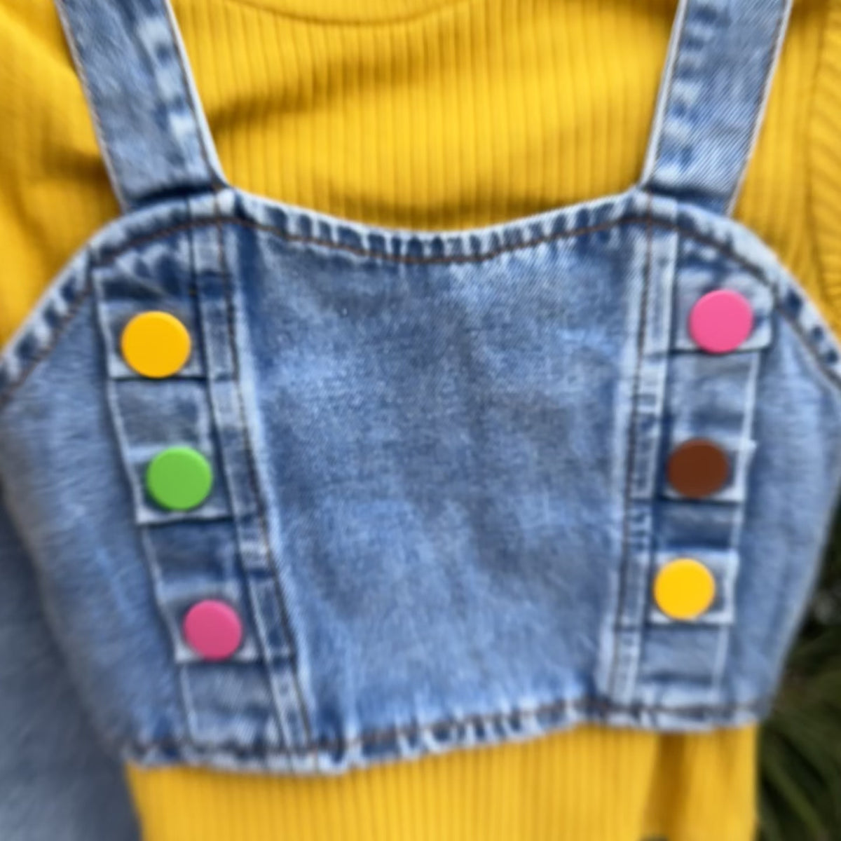 Girls Multi-Button Denim Waistcoat, Ribbed Inner & Skirt 3PC Set