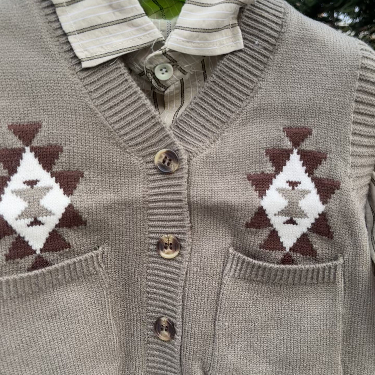 Boys Aztec Knit Vest, Striped Shirt & Cargo Trouser 3PC Set