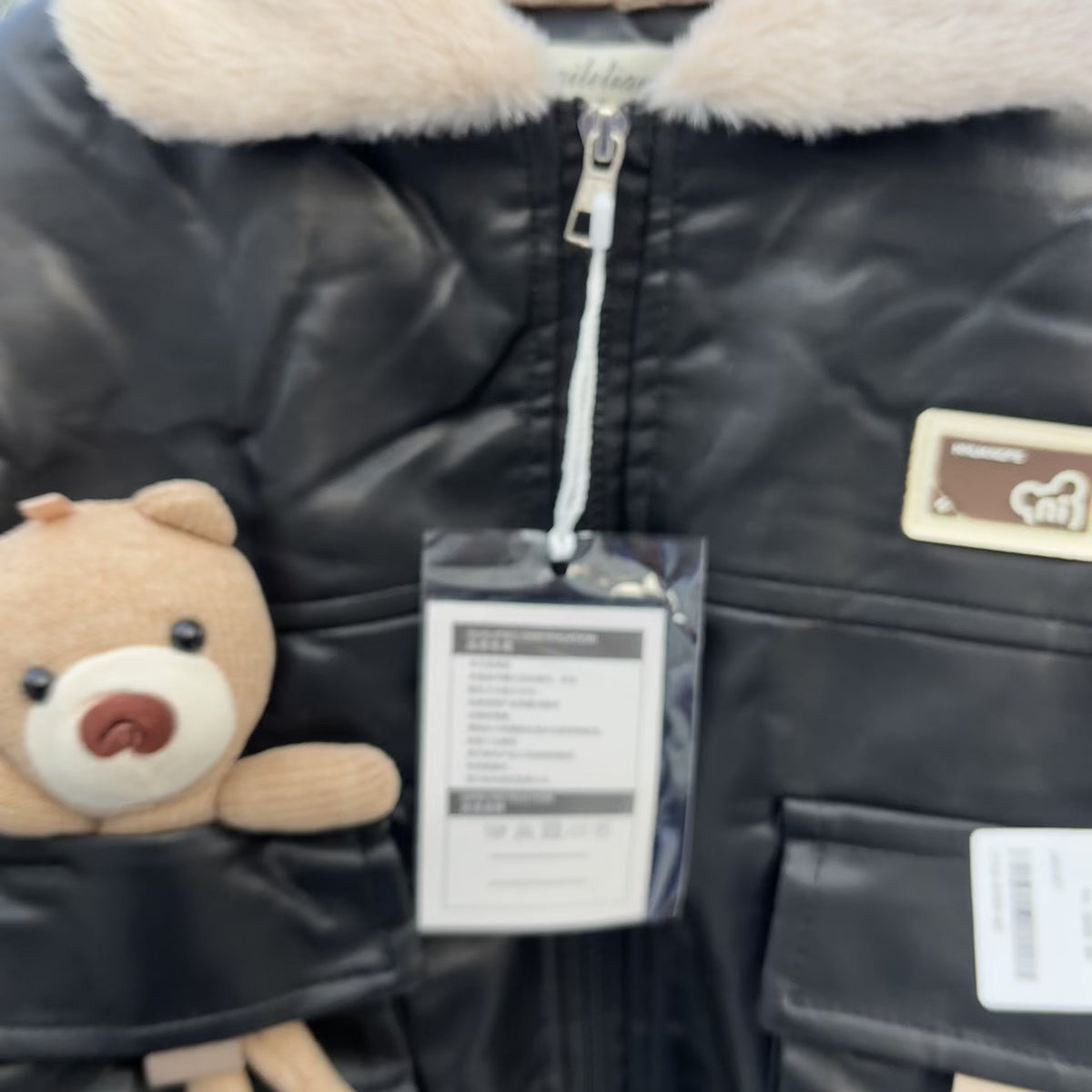 Kids Teddy Pocket Leather-Look Winter Jacket