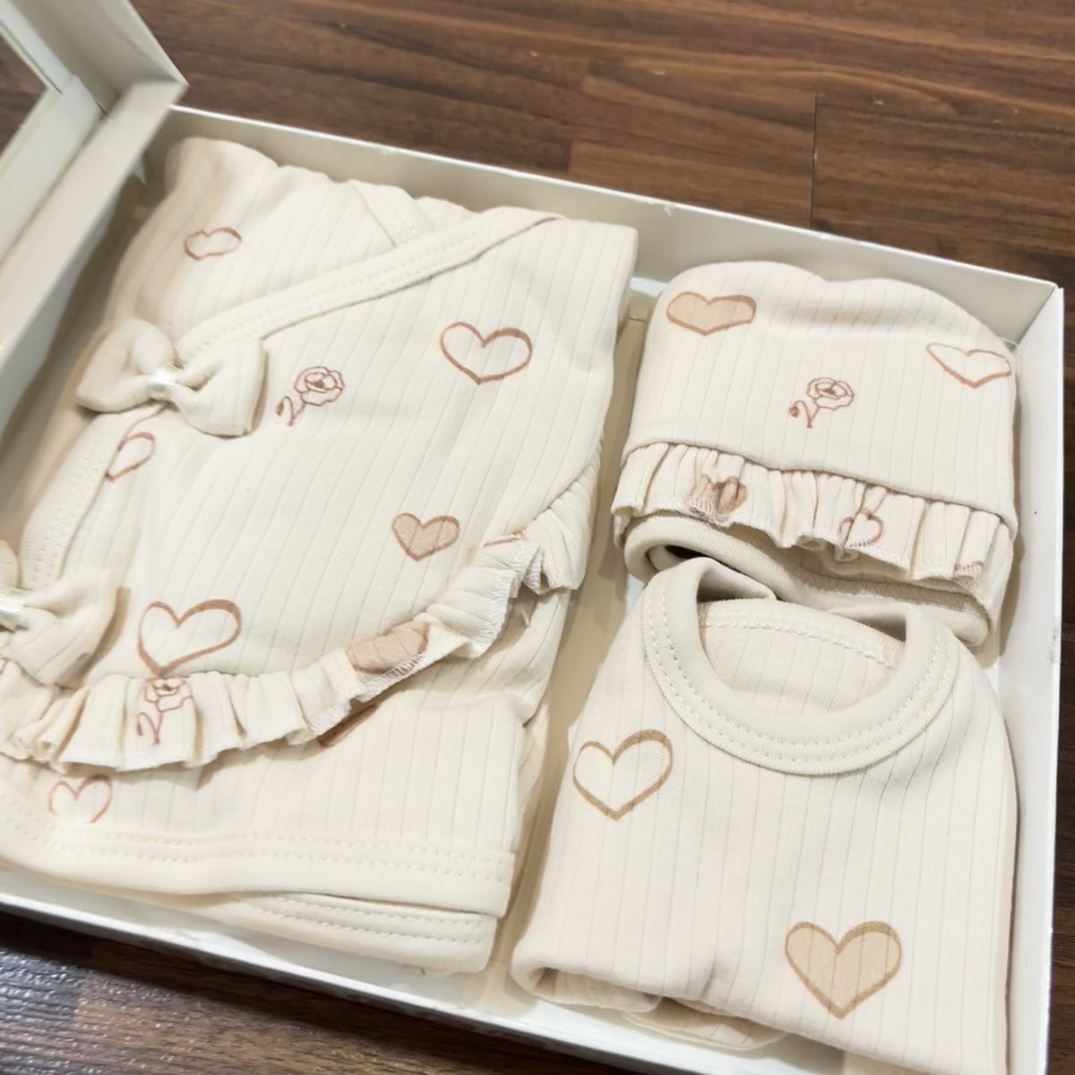 Baby Heart Print Wrap Shirt & Footed Trouser 5PC Starter Set
