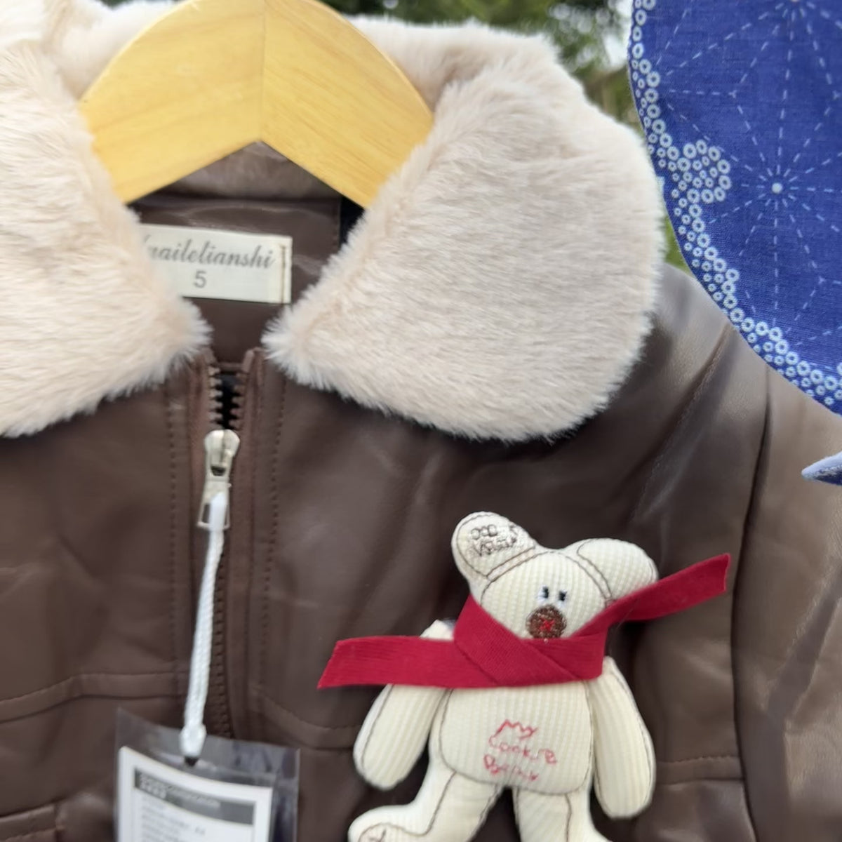 Kids Teddy Patch Leather-Look Winter Jacket