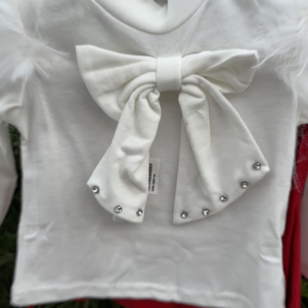 Girls Feather-Trim Bow Shirt & Red Leather-Look Skirt 2PC Set