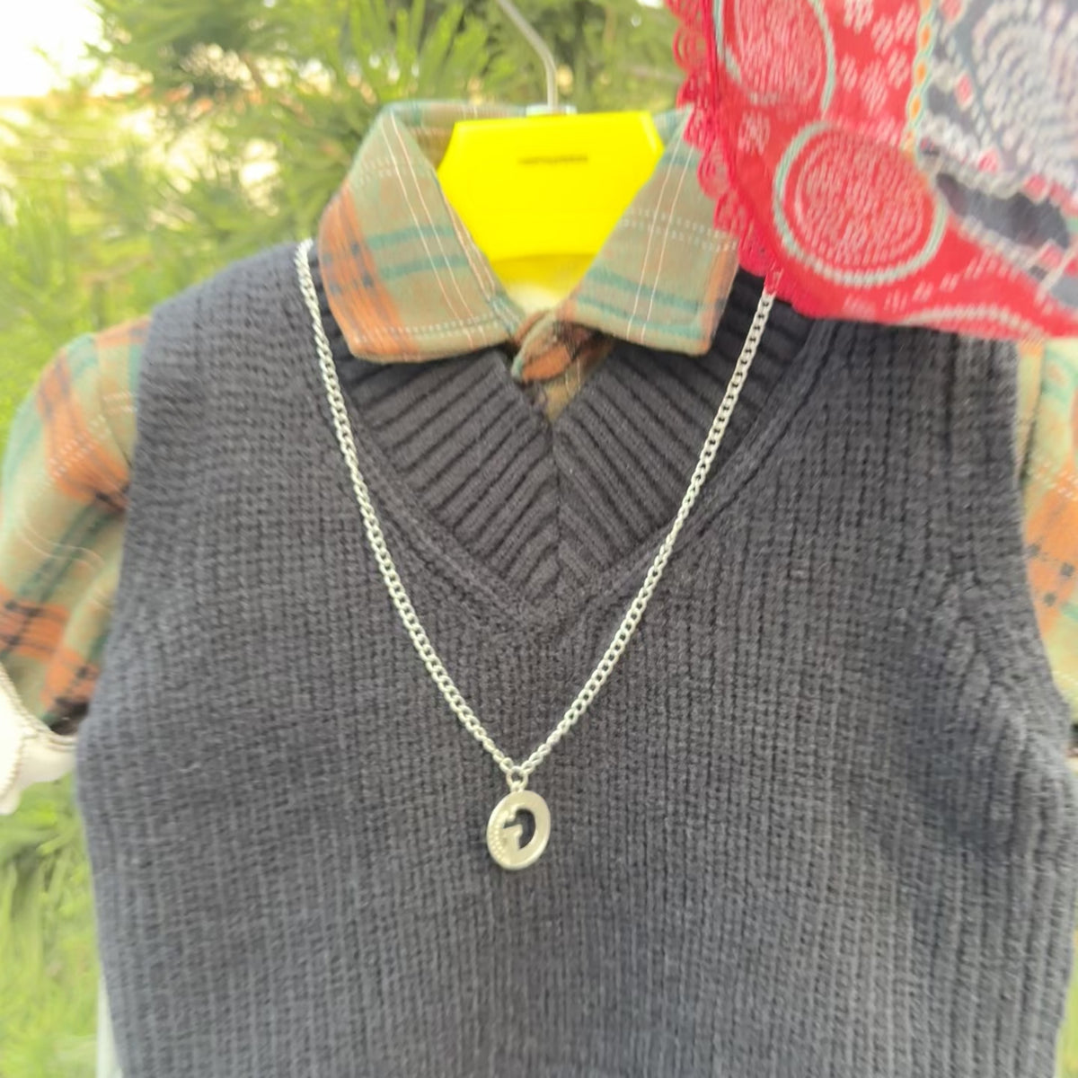 Boys V-Neck Knit Vest, Check Shirt & Denim Pant 3PC Suit
