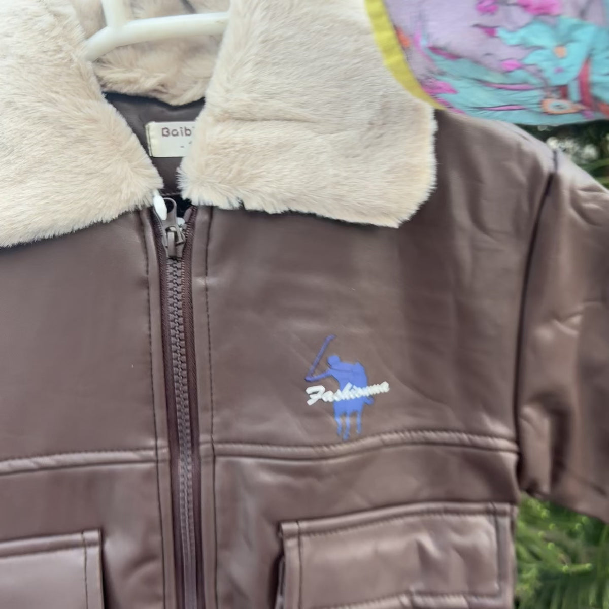 Boys Polo Rider Sherpa Collar Leather Jacket