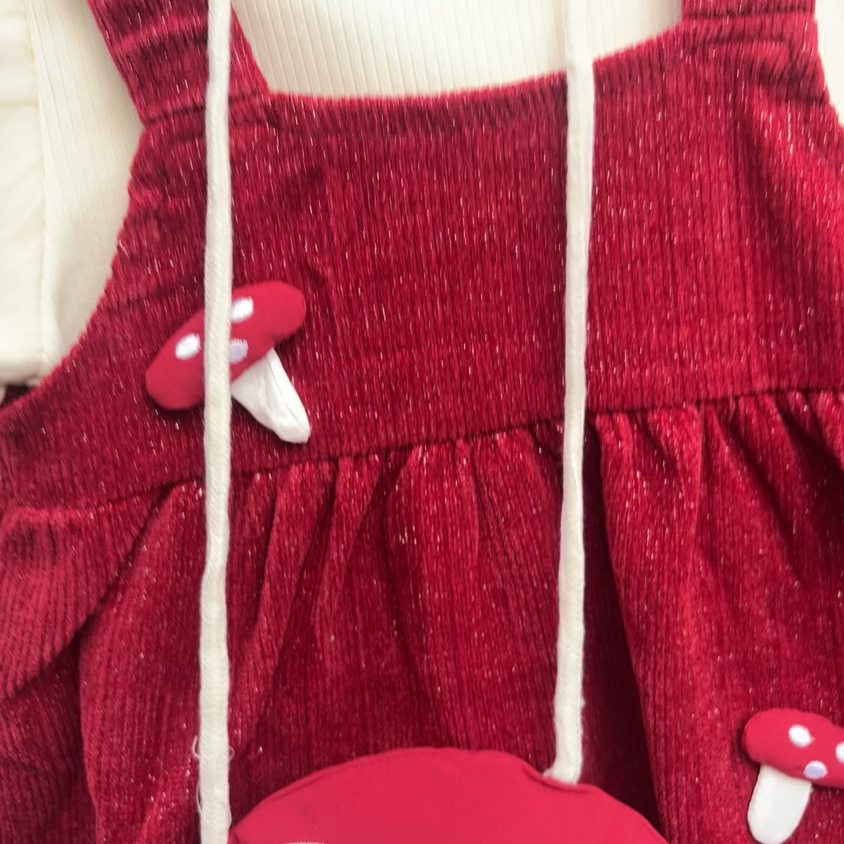 Girls Mushroom Applique Frock, Shirt & Bag Set