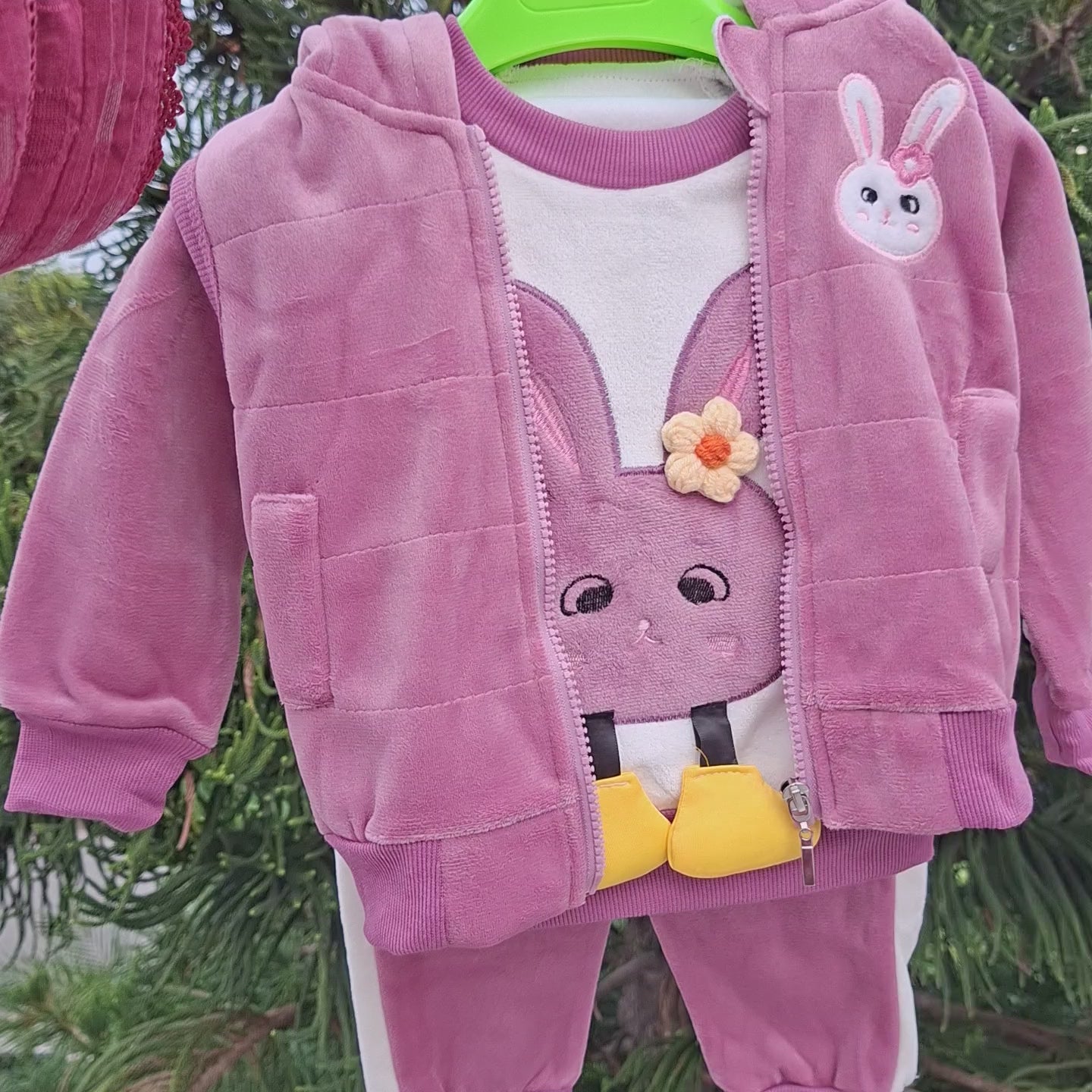 Baby Bunny Velvet Winter 3-Piece Hooded Set
