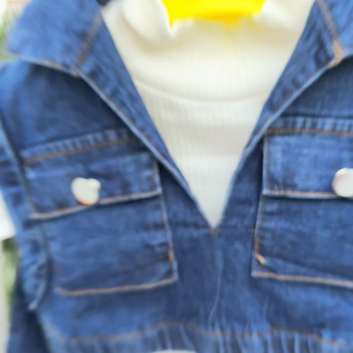 Girls Denim Vest, Ribbed Inner & Bow Skirt 3PC Set